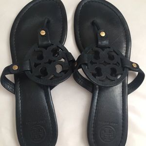 Tori Burch navy blue logo sandals, 9.5.